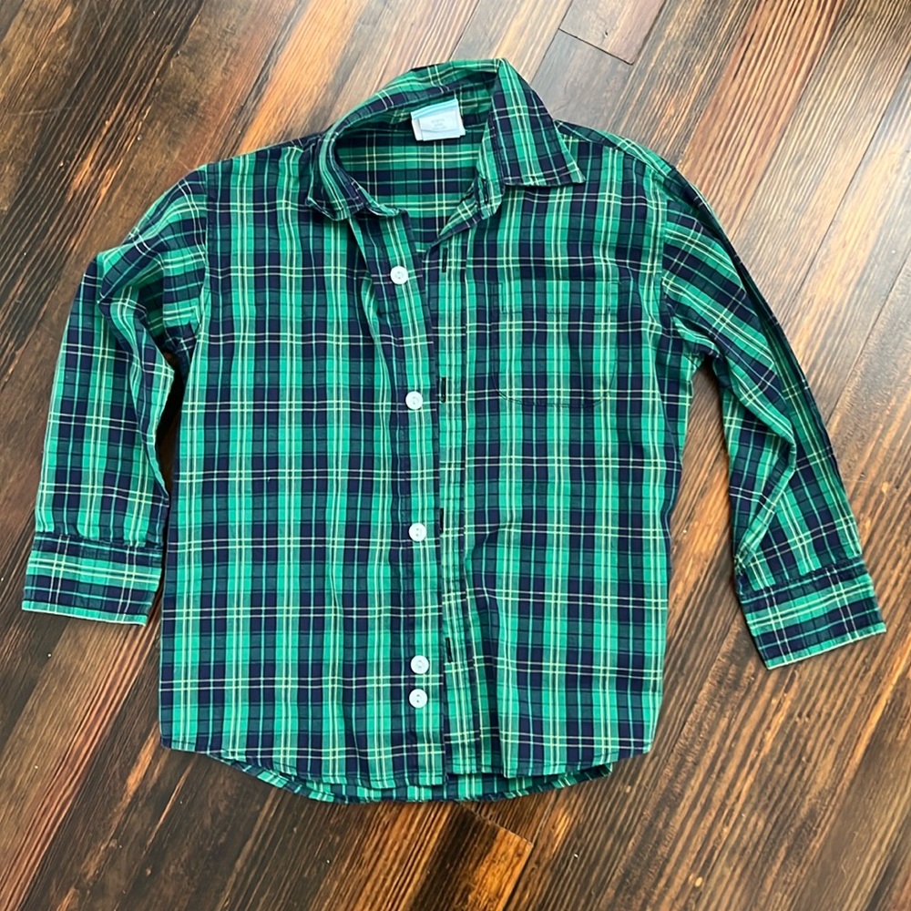 Southern Sunshine/Smocked Auctions Green plaid button down shirt, size: 4T